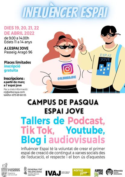 Promotional poster for the content creation workshop at the 'Espai Jove' in Alboraya.