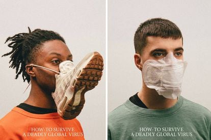 'Cómo sobrevivir a un virus global mortal', la serie de retratos del artista Max Siedentopf, en los que utiliza objetos cotidianos como máscaras antivirus. |