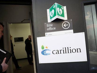 Logotipo de Carillion, en una obra de la constructora en Londres.