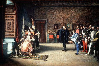 Presentación de don Juan de Austria al emperador Carlos V en Yuste, obra del pintor Eduardo Rosales.