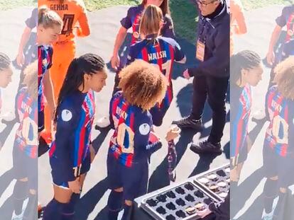 Las jugadoras del Barcelona femenino recogen sus medallas tras ganar la Supercopa.