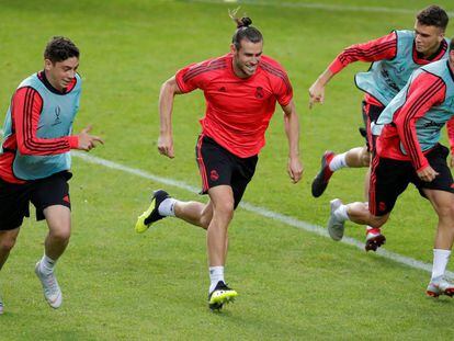 Gareth Bale, este martes, en el último entrenamiento previo a la final contra el Atlético. 