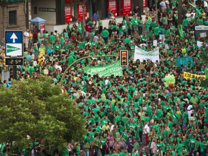 Marcha en Mallorca en apoyo a la huelga de docentes, la semana pasada.