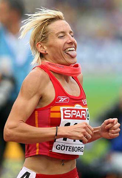 Marta Domínguez, tras finalizar la carrera de 5.000 metros en la que ha conseguido el oro.