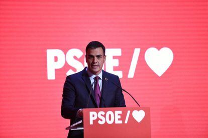 El presidente del Gobierno y secretario general del PSOE, Pedro Sánchez, en la presentación de la precampaña de su partido para las elecciones generales del 28 de abril.