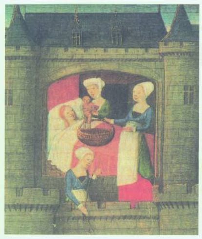 Escena de la 'Historia de Merlín'. Siglo XIV.