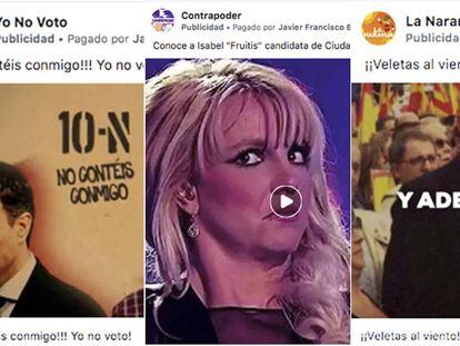 Imágenes con anuncios pagados en páginas falsas de Facebook en contra de varios partidos políticos.