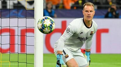 Ter Stegen, durante un partido de esta Champions.