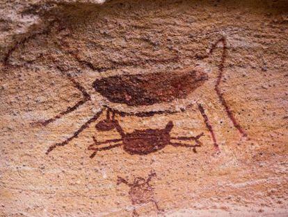 Pintura rupestre que es símbolo del Parque Nacional da Serra da Capivara, en el Piauí, nordeste del país.