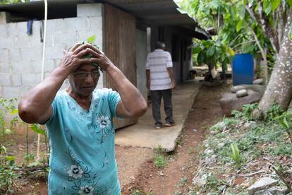 Digna Rivera, de 71 años, aplicando la medicina tradicional “de la farmacia de su huerto” en su casa de Térraba. 