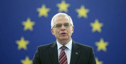 El ministro de Asuntos Exteriores, Josep Borrell, durante un discurso en el Parlamento Europeo.