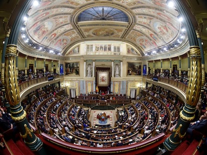 Vista del hemiciclo del Congreso este miércoles en la primera sesión del debate de investidura de Pedro Sánchez.