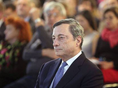 Mario Draghi, presidente del BCE, el 25 de ocubre en una conferencia en el Instituto de Estudios Econ&oacute;micos (DIW) de Berl&iacute;n. 