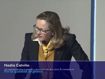 Imágenes de RTVE con la intervención de Nadia Calviño.