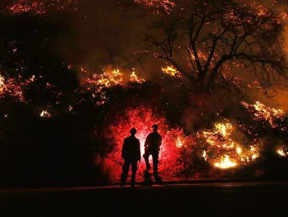 Incendio forestal en Santa Ana donde los vientos agravan la situación.
