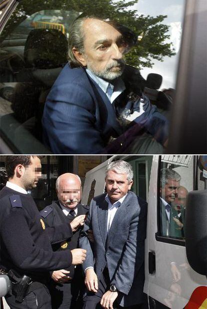 Francisco Correa (arriba) y Pablo Crespo, a su llegada al Tribunal Superior de Justicia de Madrid, hace un año.