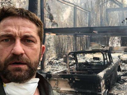 El actor y productor, Gerard Butler, junto a su casa destruida en Malibú. En vídeo, más de 30 fallecidos y 100 desaparecidos en el incendio que afecta a California.