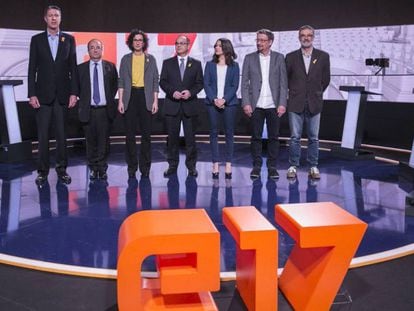 Imagen de uno de los tres debates electorales durante la campaña del 21 de diciembre. En el vídeo, Iceta presenta el 'Icetatón'.