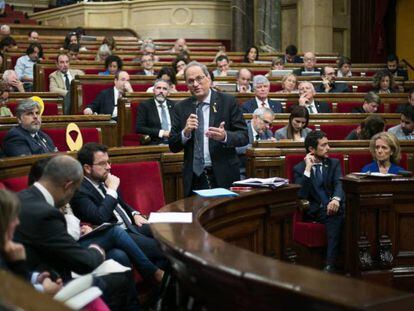 Intervención del presidente catalán, Quim Torra, en el pleno del Parlament, el pasado septiembre. 