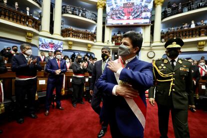 El presidente de Perú, Pedro Castillo, en la sede del Congreso, en Lima, el 28 de julio de 2022.