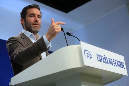 Borja Sémper, durante la rueda de prensa posterior a la reunión del Comité de Dirección, este lunes en la sede de la formación.
