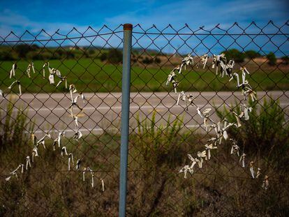 Lazos amarillos descoloridos en una valla cercana a la cárcel de Lledoners, donde pasaron parte de su condena algunos líderes del 'procés'.