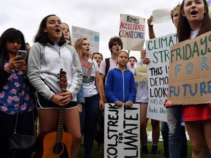 Greta Thunberg, durante la protesta contra el cambio climático en Washington. En vídeo, imágenes de la protesta.