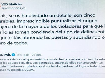 El tuit de Vox Noticias del 23 de junio.