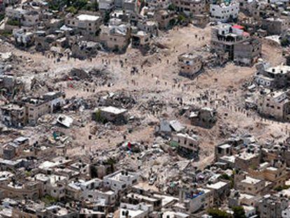 Vista aérea del campo de refugiados de Yenín, tomada ayer, ocho días después de la ofensiva israelí.