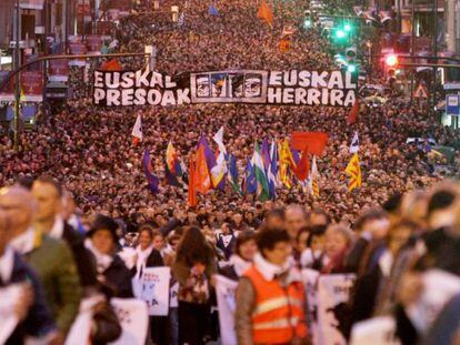 Manifestación en Bilbao por el acercamiento de los presos de ETA al País Vasco, en septiembre de 2019.