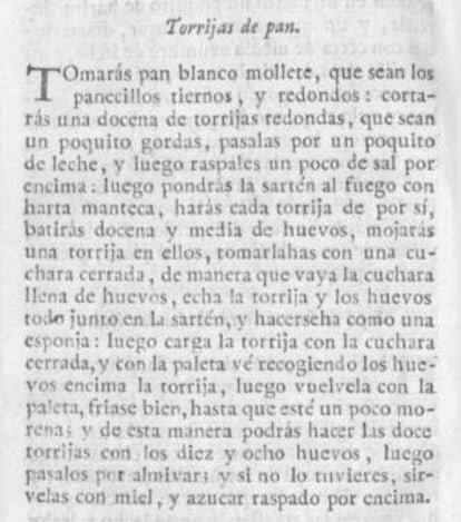 ¡La primera receta de torrijas! O algo así. Biblioteca nacional.