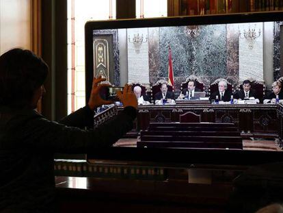 Imagen del tribunal que juzgará el 'procés' durante la vista por las cuestiones previas del caso.