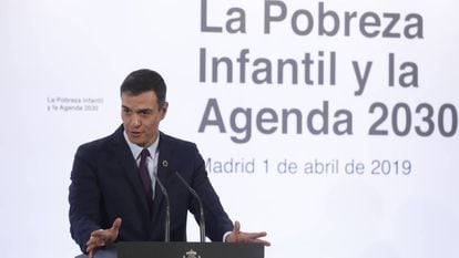 Pedro Sánchez, durante un encuentro en Moncloa sobre pobreza infantil.
