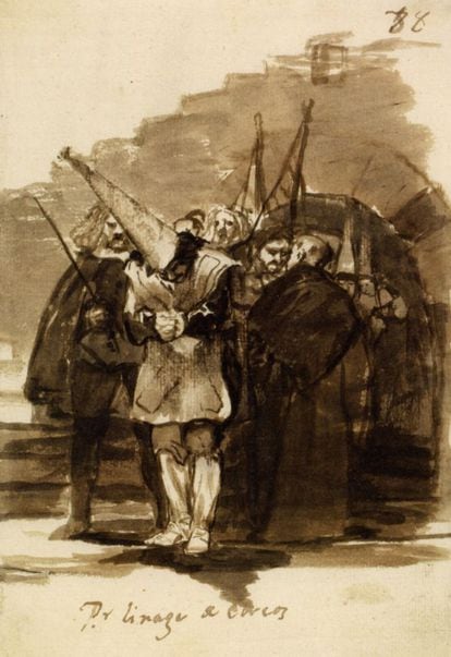 'Por linaje de hebreos', de Francisco de Goya, ejemplo de sus dibujos de barbarie inquisitiva.