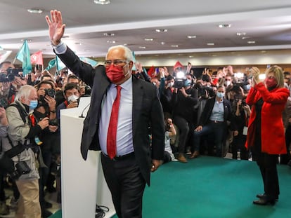 El socialista António Costa, durante el discurso tras su victoria electoral, este domingo en Lisboa.