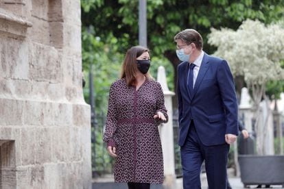 El president de la Generalitat, Ximo Puig, y la presidenta de Baleares, Francina Armengol, este miércoles en Valencia.