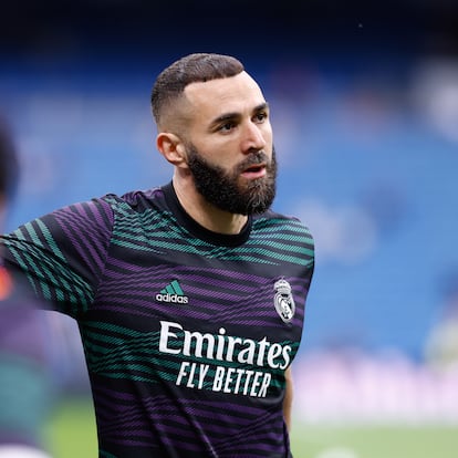 Karim Benzema of Real Madrid looks on during the Spanish League, La Liga Santander, football match played between Real Madrid and Rayo Vallecano at Santiago Bernabeu stadium on May 24, 2023, in Madrid, Spain.
Oscar J. Barroso / Afp7 
24/05/2023 ONLY FOR USE IN SPAIN