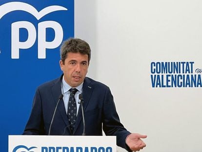Carlos Mazón, presidente del PP valenciano, en la rueda de prensa de este lunes, 14 de noviembre, en Valencia.