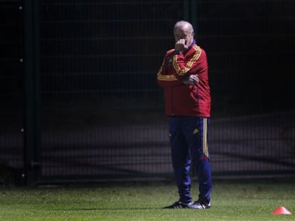 Del Bosque, durante el entrenamiento de ayer.