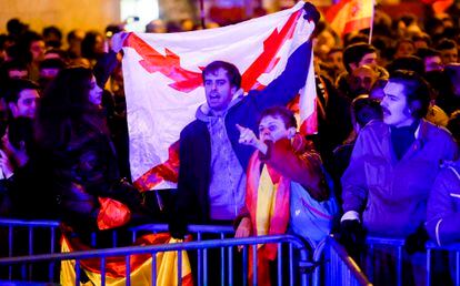 Manifestación en contra de la amnistía, este miércoles frente a la sede del PSOE en Madrid.