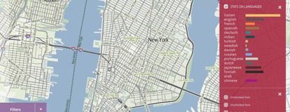 Simulaci&oacute;n del proyecto europeo Urban Sensing sobre el mapa de la ciudad de Nueva York.