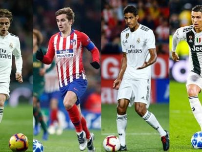 Aspirantes al Balón de Oro 2018: Luka Modric, Antoine Griezmann, Raphael Varane y Cristiano Ronaldo.