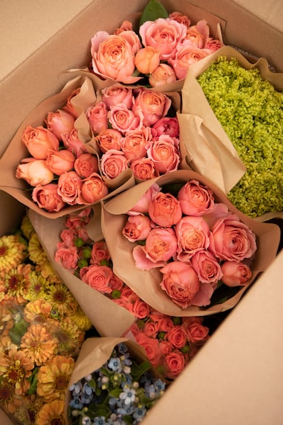 The flowers arrive in giant boxes every day from the Netherlands. 