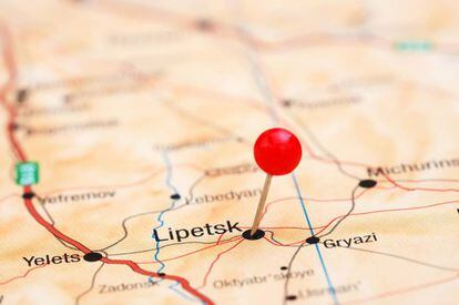 Mapa de Rusia con la ubicación de la ciudad de Lipetsk. 