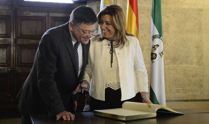 Ximo Puig y Susana D&iacute;az en la Generalitat el pasado domingo.
