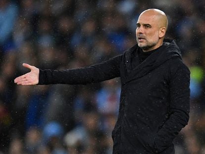 Pep Guardiola durante el partido de Champions League entre el Manchester City y el Bayern este martes.