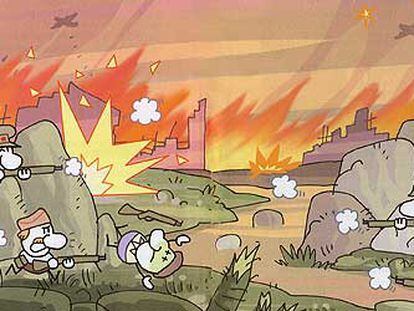 Ilustración de Julius para <i>Pequeña historia de España, </i>de Manuel Fernández Álvarez, en el capítulo sobre la Guerra Civil.