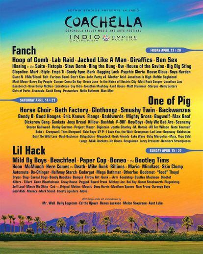 Cartel falso del festival de Coachella creado por el algoritmo de Botnik Studios (y por algunos humanos)