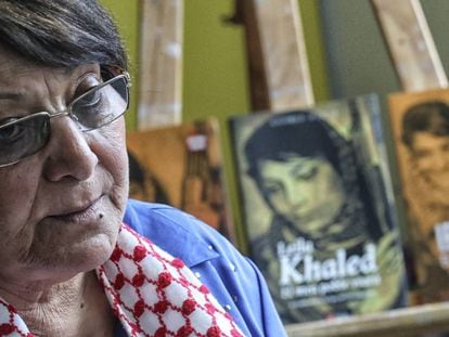 Leila Khaled, ayer durante la entrevista en el espacio Fabra i Coats de Barcelona.