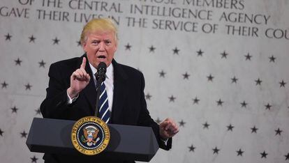 Donald Trump en la sede la CIA el 21 enero, un d&iacute;a despu&eacute;s de ser elegido presidente.